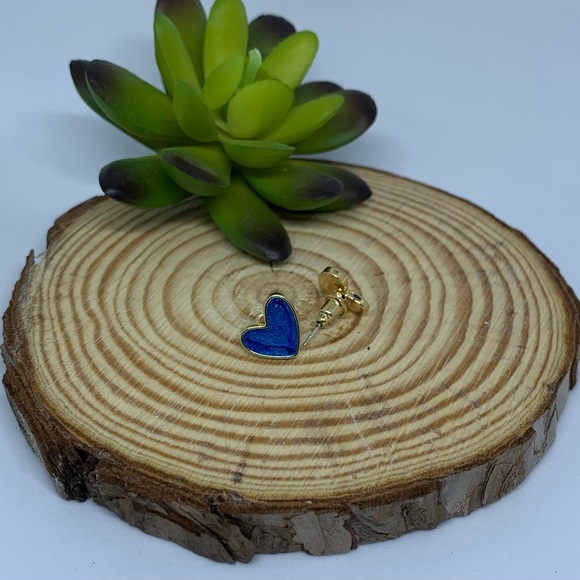 Sapphire Blue Heart Earrings in Gold Tone Frame - Picture 7 of 14